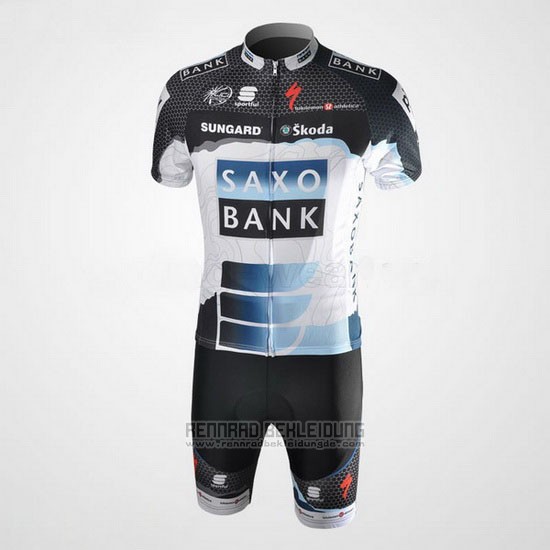 2010 Fahrradbekleidung Saxo Bank Shwarz und Wei Trikot Kurzarm und Tragerhose